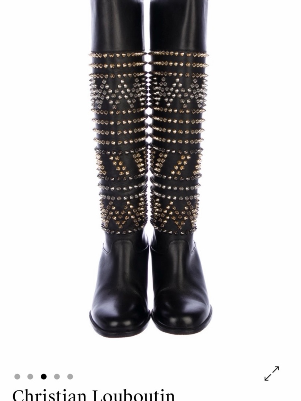Christian Louboutin Black Leather Knee Boots with Mixed Metal Studs - Picture 3 of 4